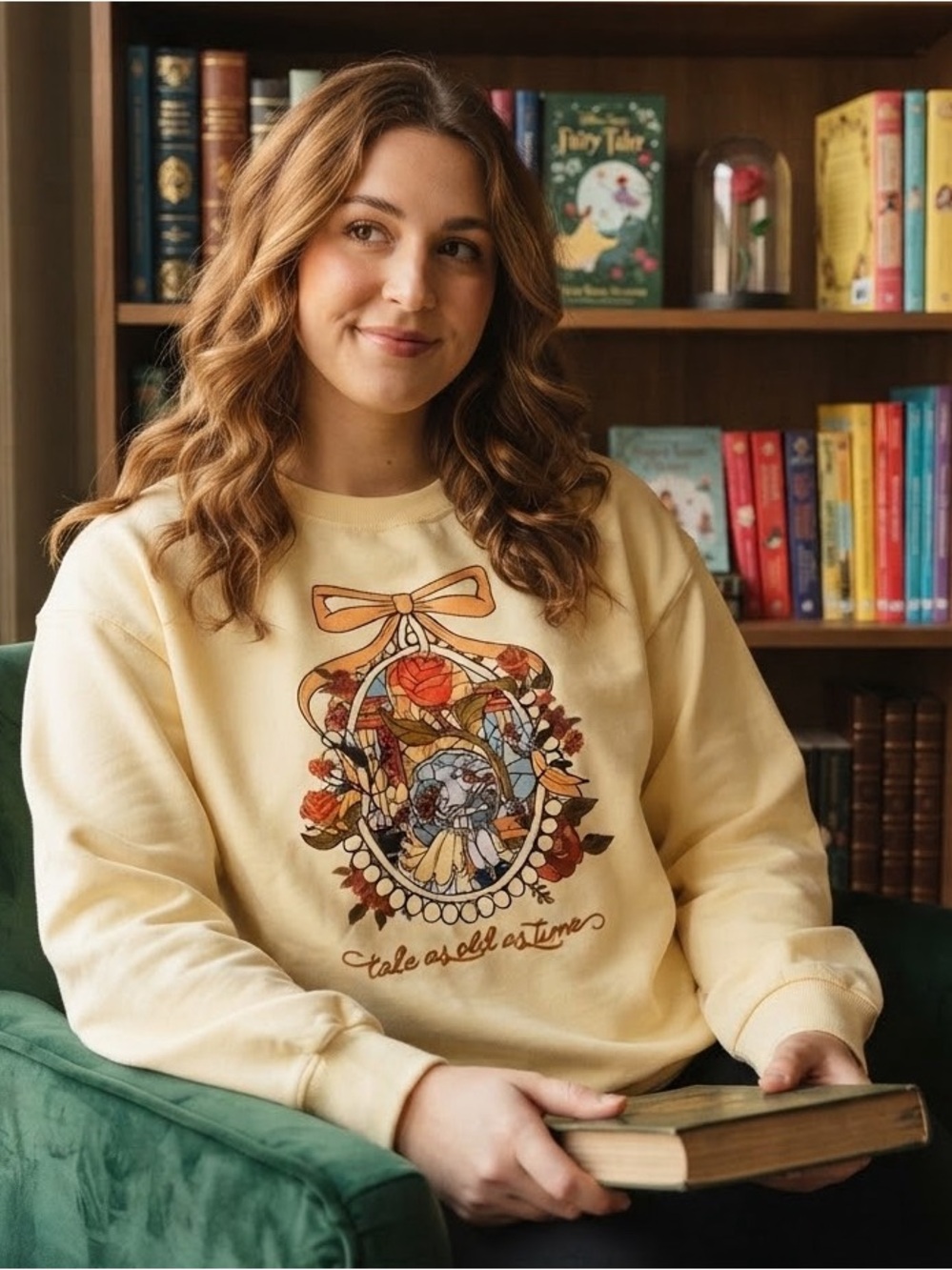 Beauty and the Beast Sweatshirt with Stained-Glass Illustration